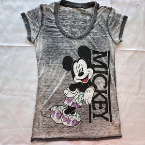 Disney Hawaiian tropical Mickey Mouse grey short sleeve casual‎ juniors medium